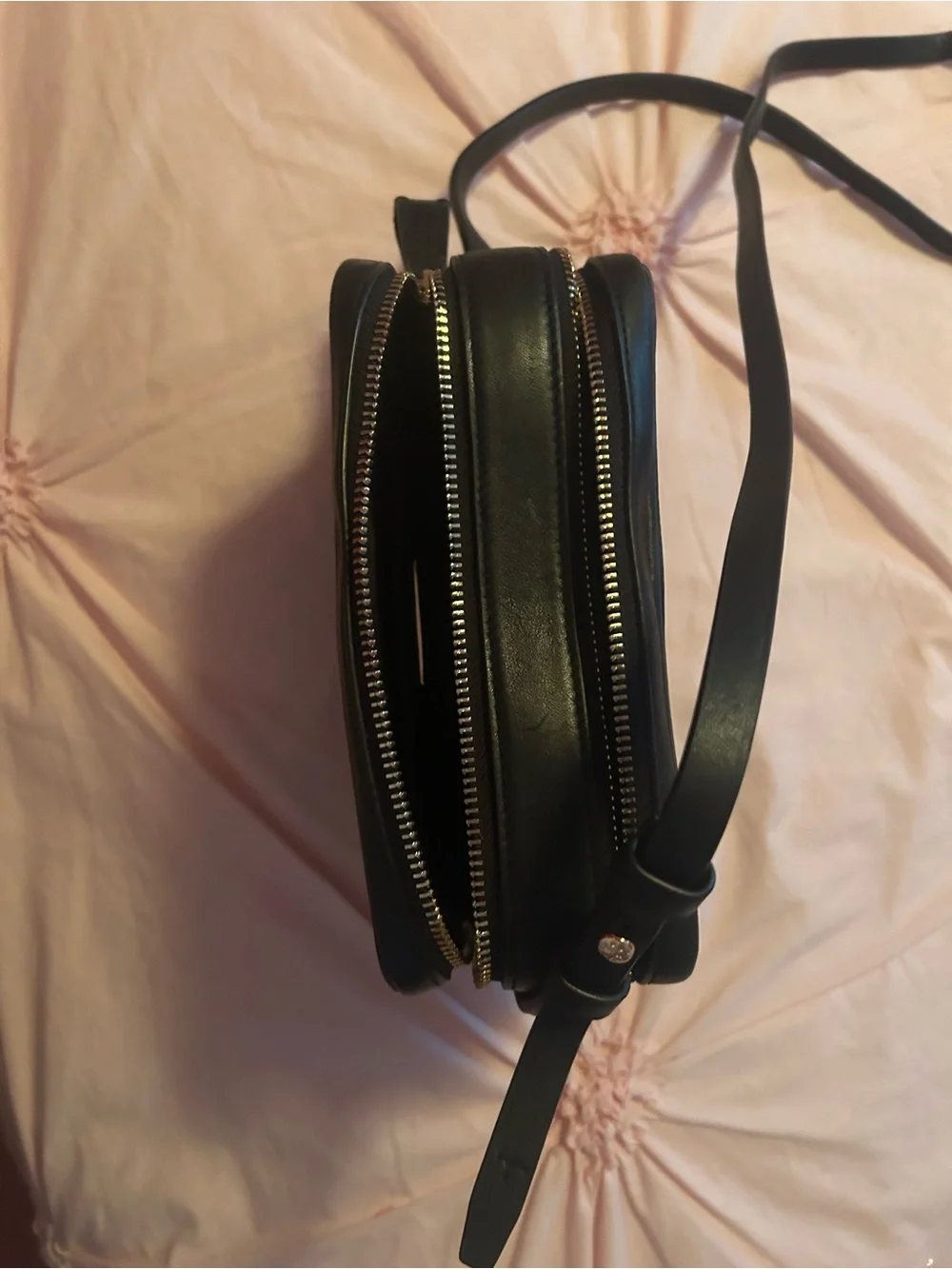 Tory Burch Black Leather Slim Crossbody with Gold Logo